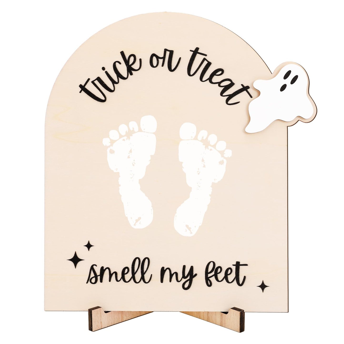 Whaline Babys First Halloween DIY Footprint Sign Baby Ghost Trick or Treat Smell My Feet Wooden Crafts Sign Halloween Keepsake