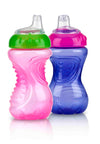 Nuby 2-Pack No Spill Easy Grip Trainer Cup 10 Oz, Coral/Aqua Or Pink/Purple