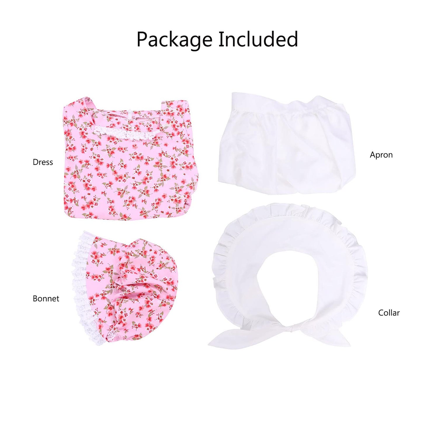 Vibsion Girls Prairie Pioneer Costume Pilgrim Dress Kids Floral Colonial Village Girl Costume Bonnet Apron Set Pink Xxl