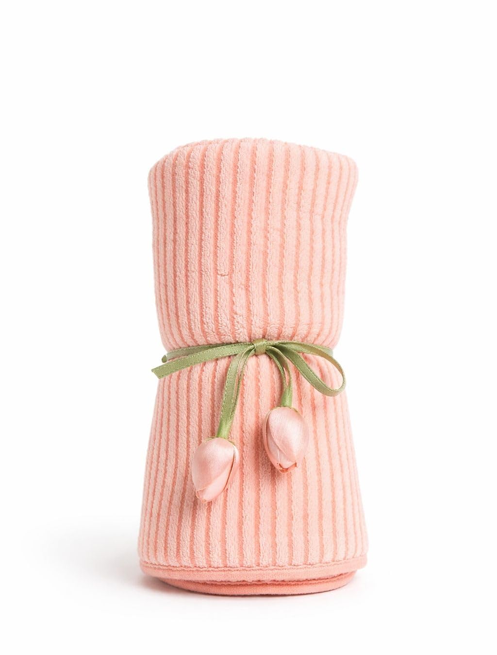 Hi mom Baby Hooded Towel, Soft Striped Texture, with Decorative Floral Ribbon (Orange, 50X110)