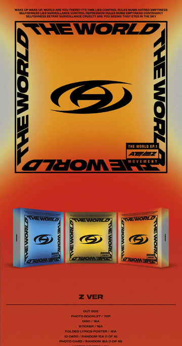 Dreamus Ateez The World Ep.1 : Movement Album Z Version Cd+1P Folding Lyrics Poster On Pack+72P Photobooklet+1Ea Sticker+1P Id C