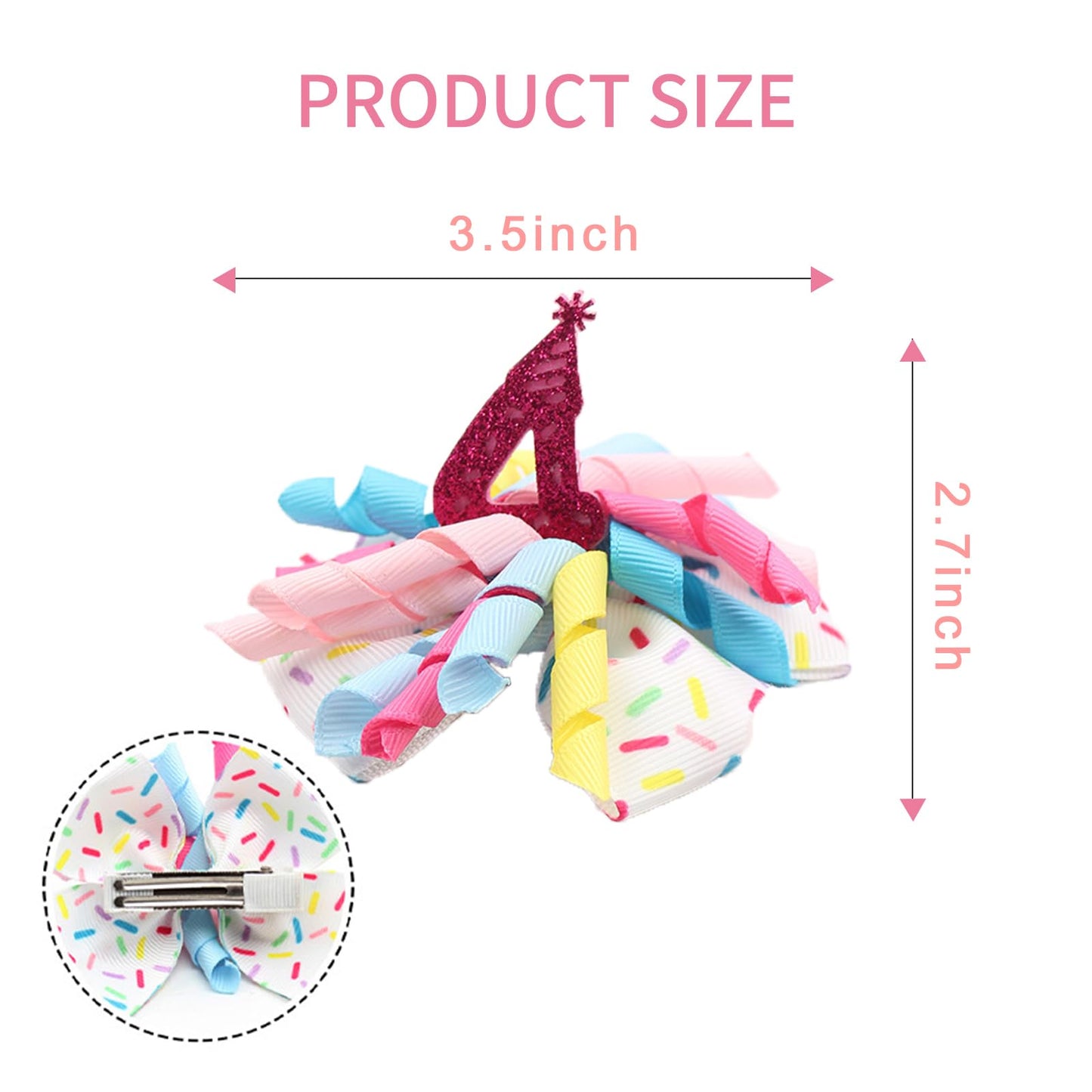 Birthday Hair Clips For Baby Girls - 2Pc Curly Ribbon With Deep Red Number Bow Hair Clips For 4Th Birthday Baby Bow Party Decora