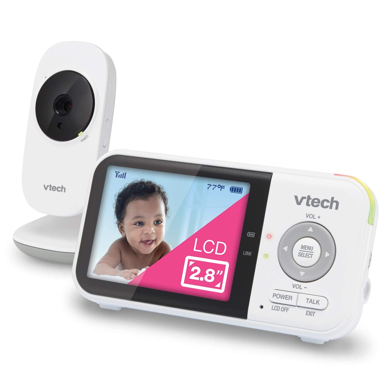 Vtech Vm819 Baby Monitor, 2.8    Screen, Night Vision, 2-Way Audio, Temperature Sensor And Lullabies, Secure Transmission No Wif