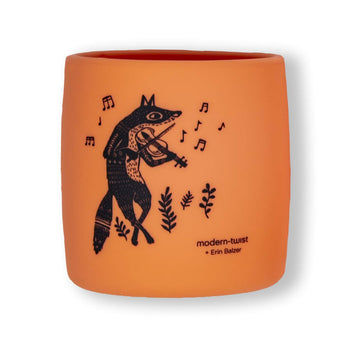 Modern-Twist Sip Set, Food-Grade Silicone, Waterproof, Dishwasher, Freezer Safe, Reusable Cups - Orange Fox Family, Pack Of 2