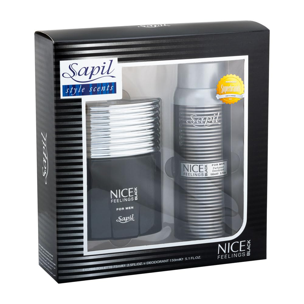Nice Feeling Black By Sapil For Men - 2 Pc Gift Set 2.5Oz Edt Spray, 5.1Oz Perfumed Deodorant Spray