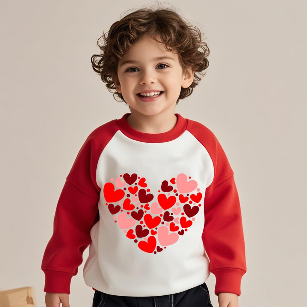 Xfsjgna Valentines Day Sweatshirts Kids 7T Boys Girls Valentine'S Love Heart Graphic Raglan Shirt Toddler Long Sleeve Tops Red