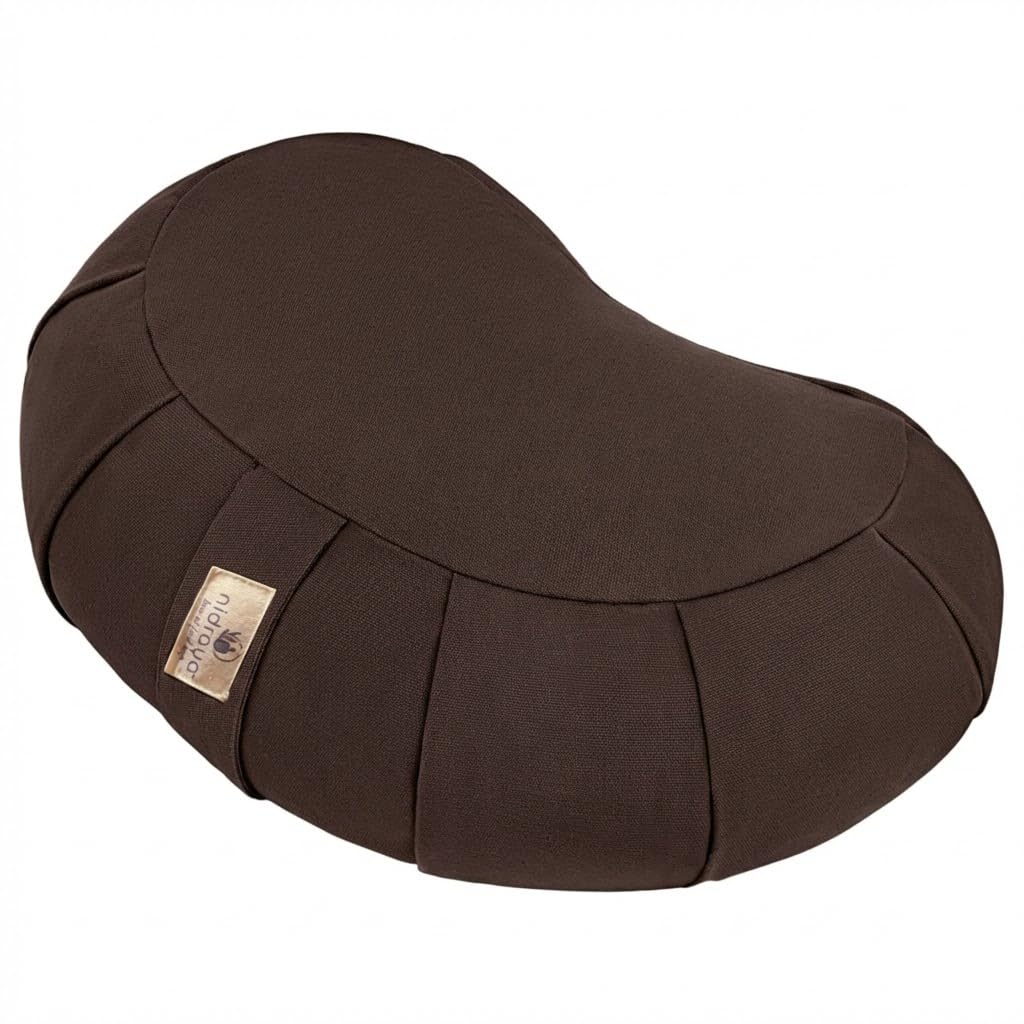 Nidraya Zafu Meditation Cushion with Buckwheat Hull Fill, Crescent Zafu Cushion for Sitting on Floor, Adjustable Meditation Pill