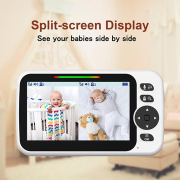 Blemil Upgrade Baby Monitor With 30-Hour Battery, 5' Large Split-Screen Video Baby Monitor With 2 Cameras And Audio, Remote Pan
