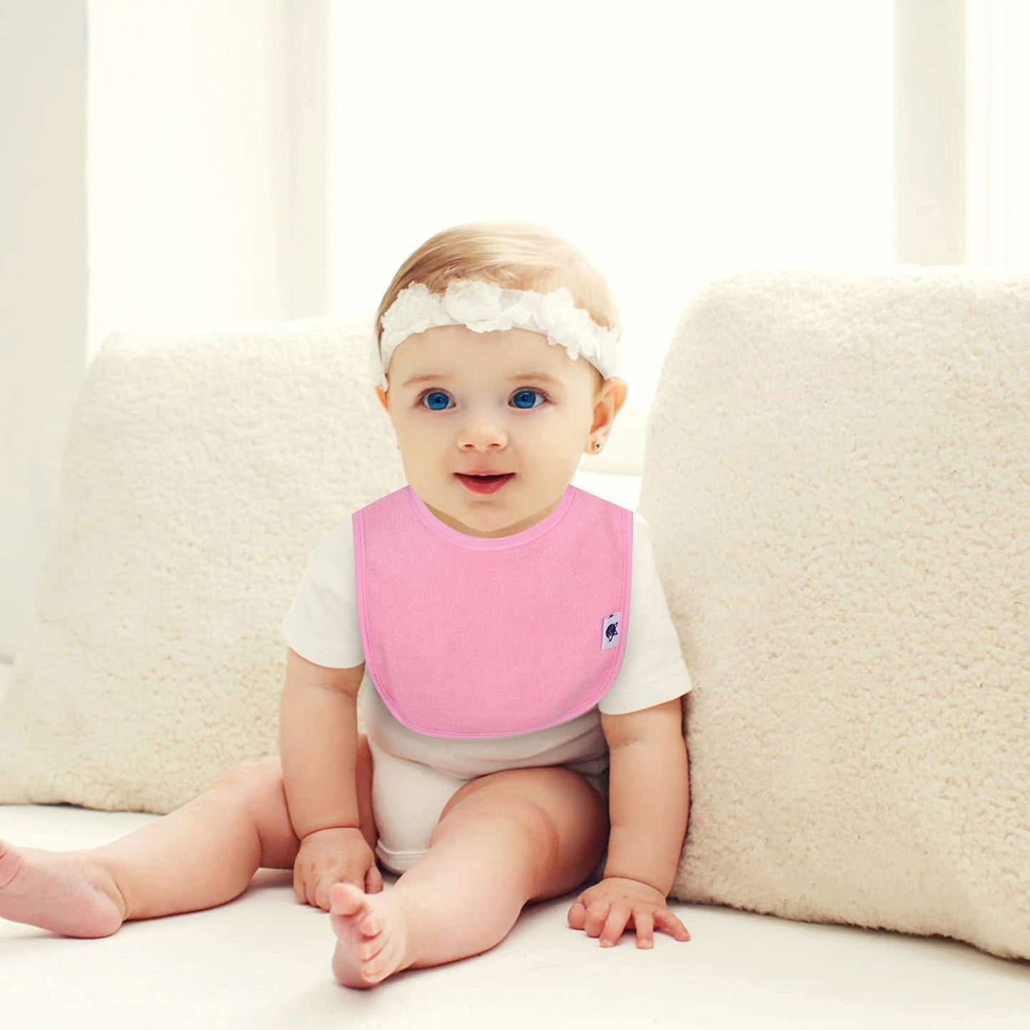 Spinfox 12 Pack Waterproof Baby Bibs For Girls Terry Drool Bib Cotton Solid Knit Infant Feeding Bibs -Girl