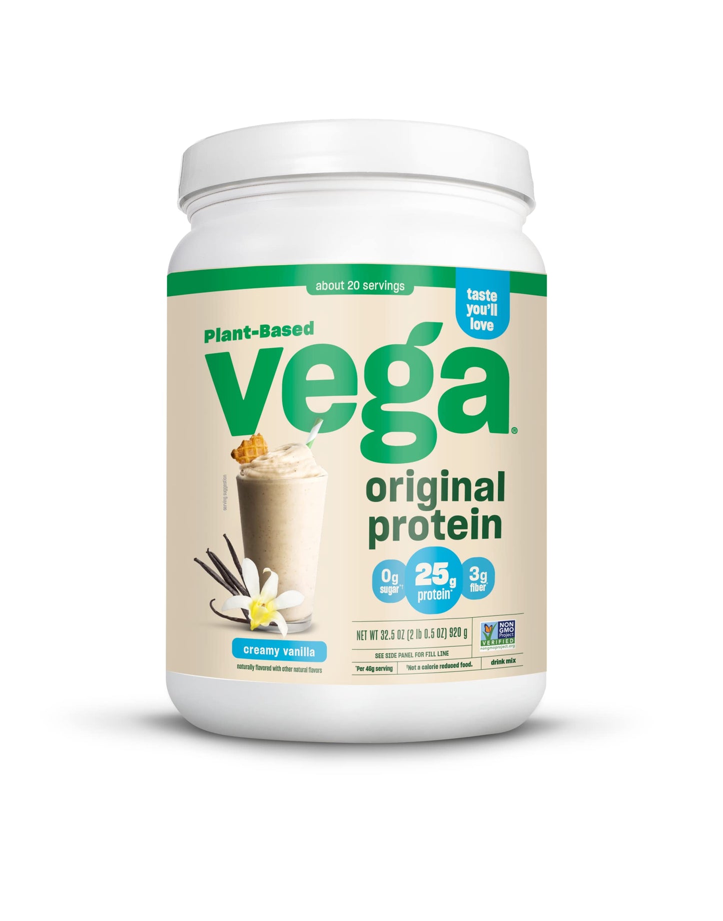 Vega Original Protein, Vanilla (20 Servings) Vegan Protein Powder, 25G Protein, 0G Added Sugar, 3G Fiber, Rich Creamy Pea Prote