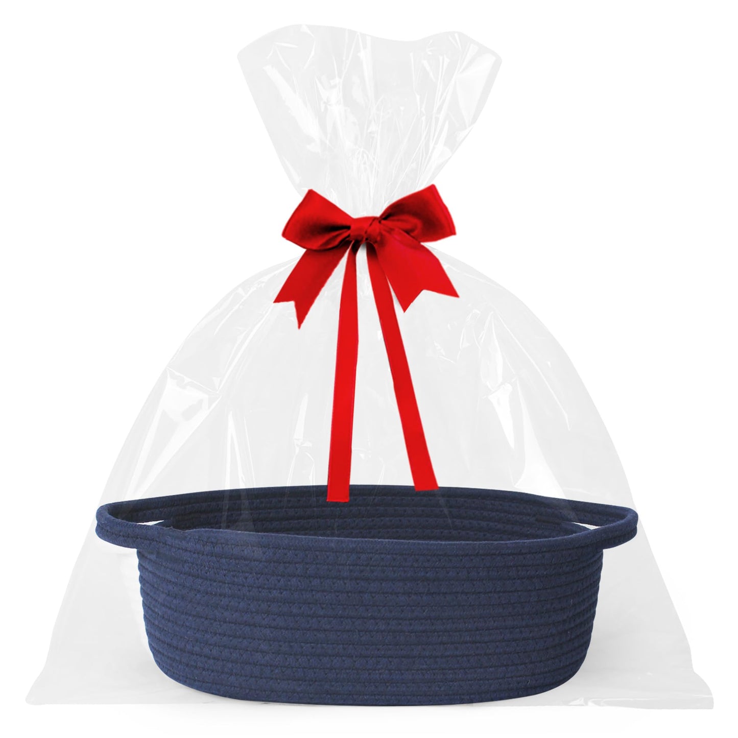 WILLITAT Small Baskets for Gifts Empty, 13x 9x 5 Woven Gift Basket with Bag and Ribbon, Cotton Rope Kids Dog Cat Toy Bin Box, Cu