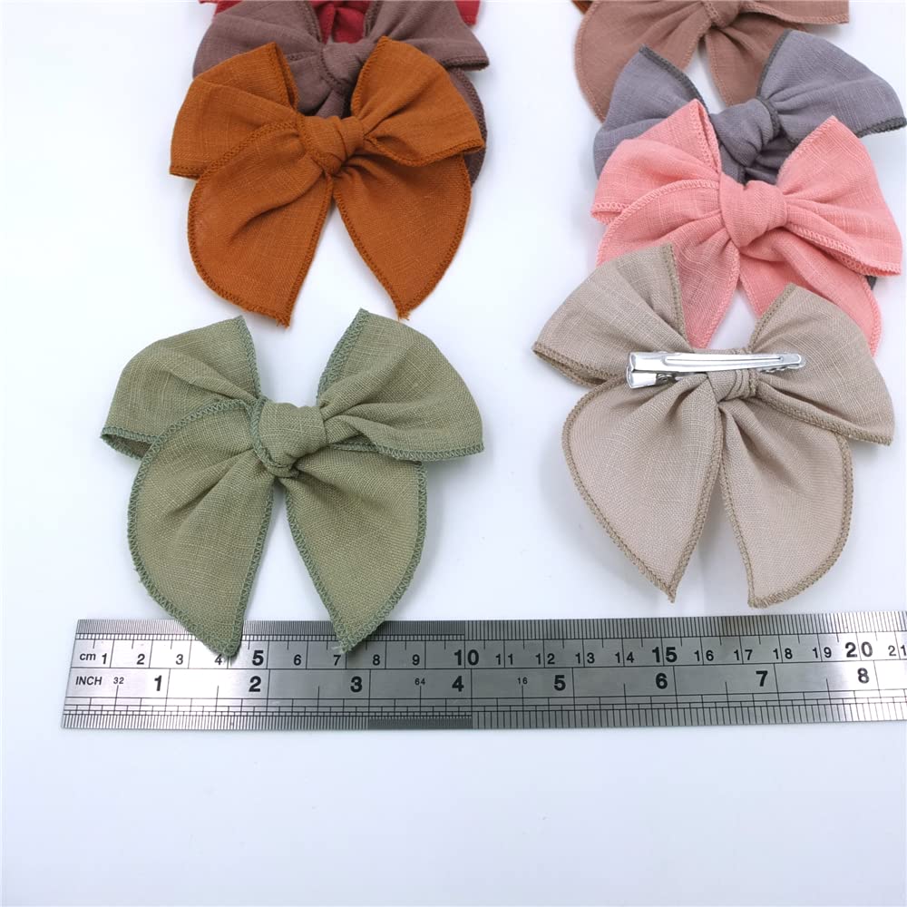 12 Pcs Linen Bow Hair Clips For Baby Girls Hair Bows Alligator Clips Accessories Infants Toddler Kids Hairgrips (Linen Fable Bow