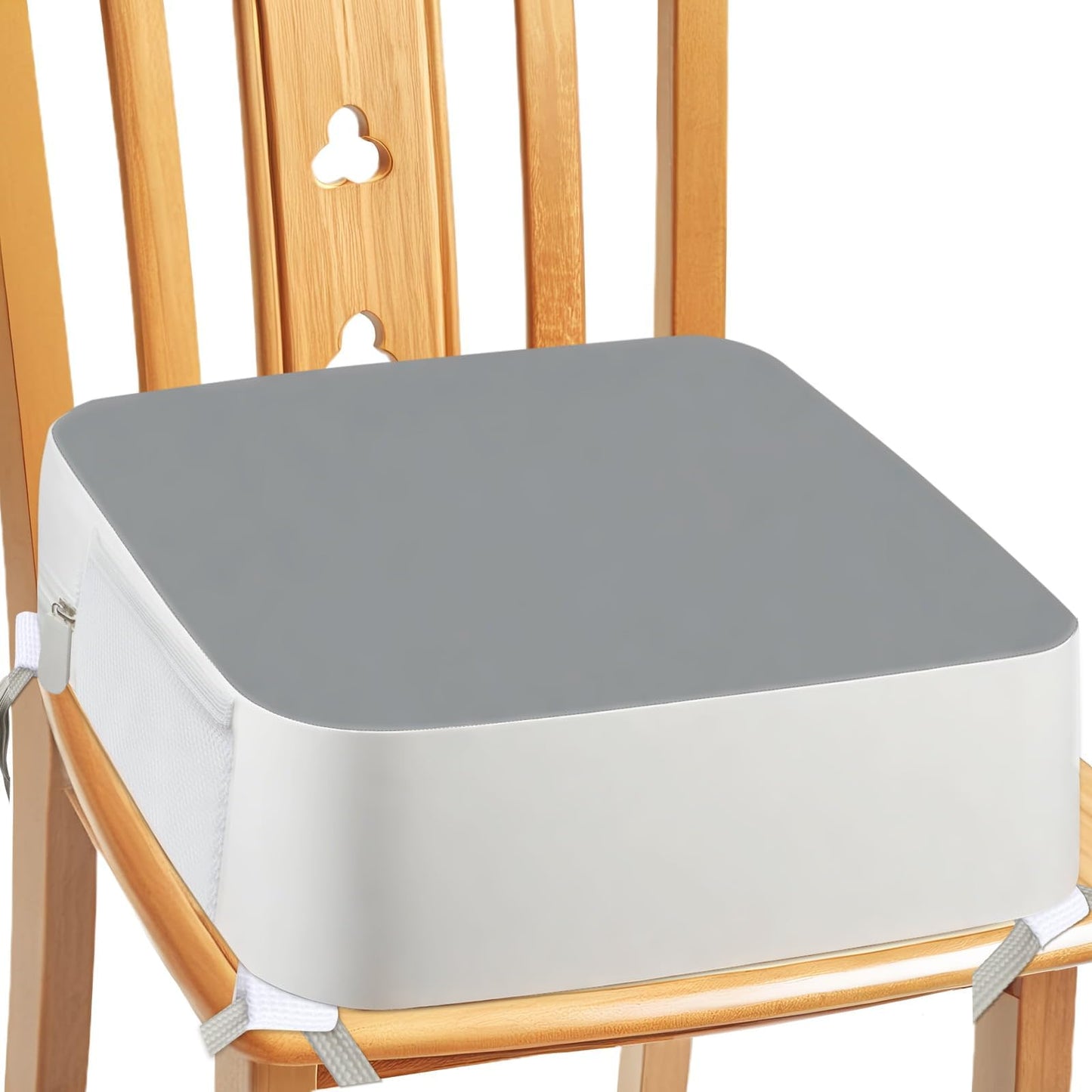 Booster Seat for Kitchen Chair - 4-Point Anchor 3.8 Lift Toddler Booster Seat for Dining Table with Side Pockets, Non-Slip & Por