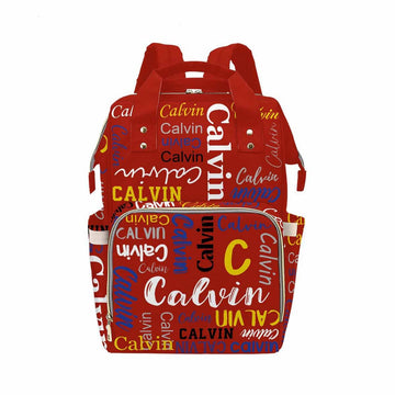 Personalized Diaper Backpack, Custom Dark Red Name Logo Diaper Bag Mummy Nursing Baby Bag Casual Travel Daypack Bag Fashion Mult