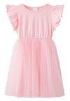 Lyxiof Girls Tutu Dress Casual Tulle Summer Solid Color Ruffle Sleeve Dress Pink 130Cm