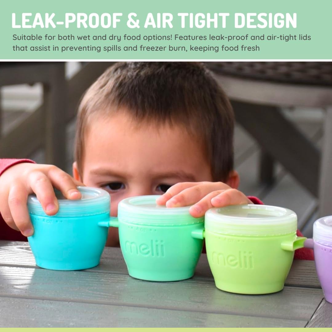 Melii Snap & Go Baby Food Storage Containers With Lids, Snack Containers, Freezer Safe, 2 Oz - 6 Pack, Earth Tones