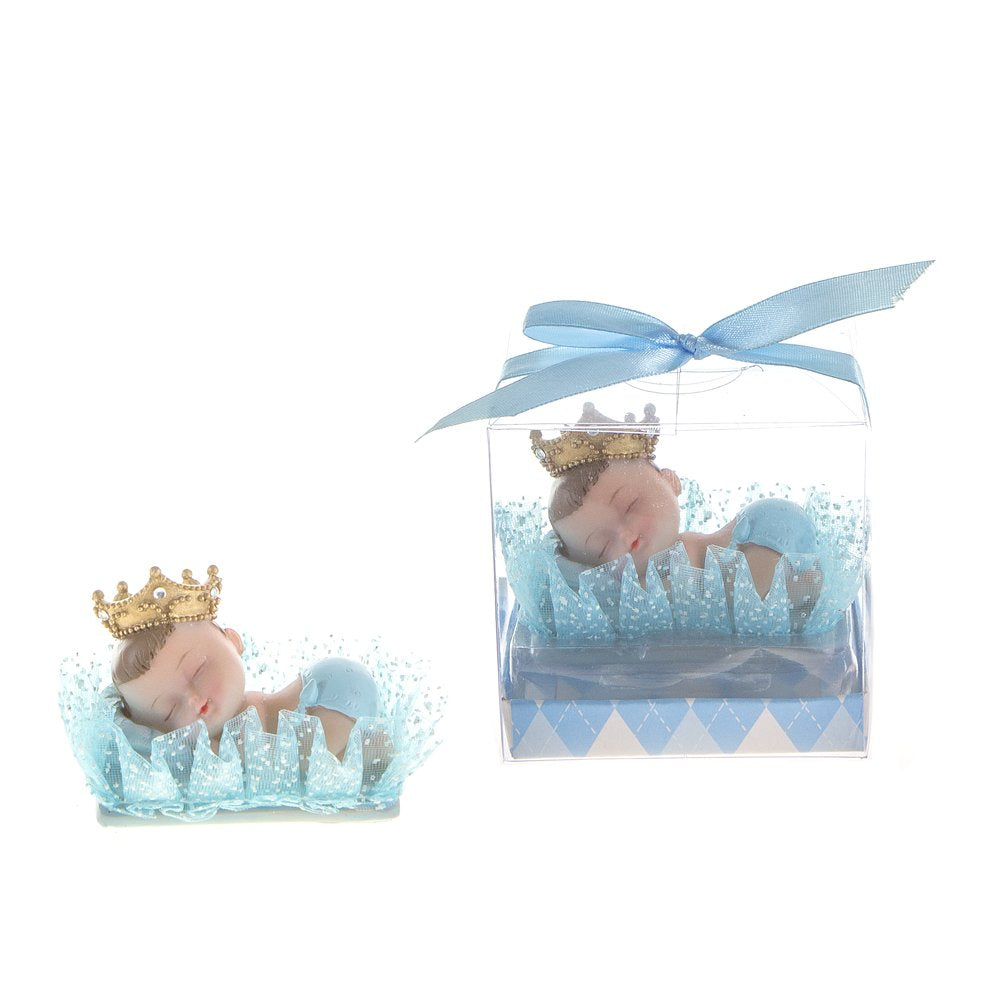 Lunaura Baby Keepsake - Set of 12 Boy Baby Wearing Crown Napping on Pillow Favors - Blue