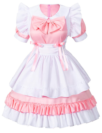 Irtysh Women Sweet Kawaii Costume Dress Anime French Maid Cosplay Furry Cat Ear Gloves Socks Set(Pink 2Xl)