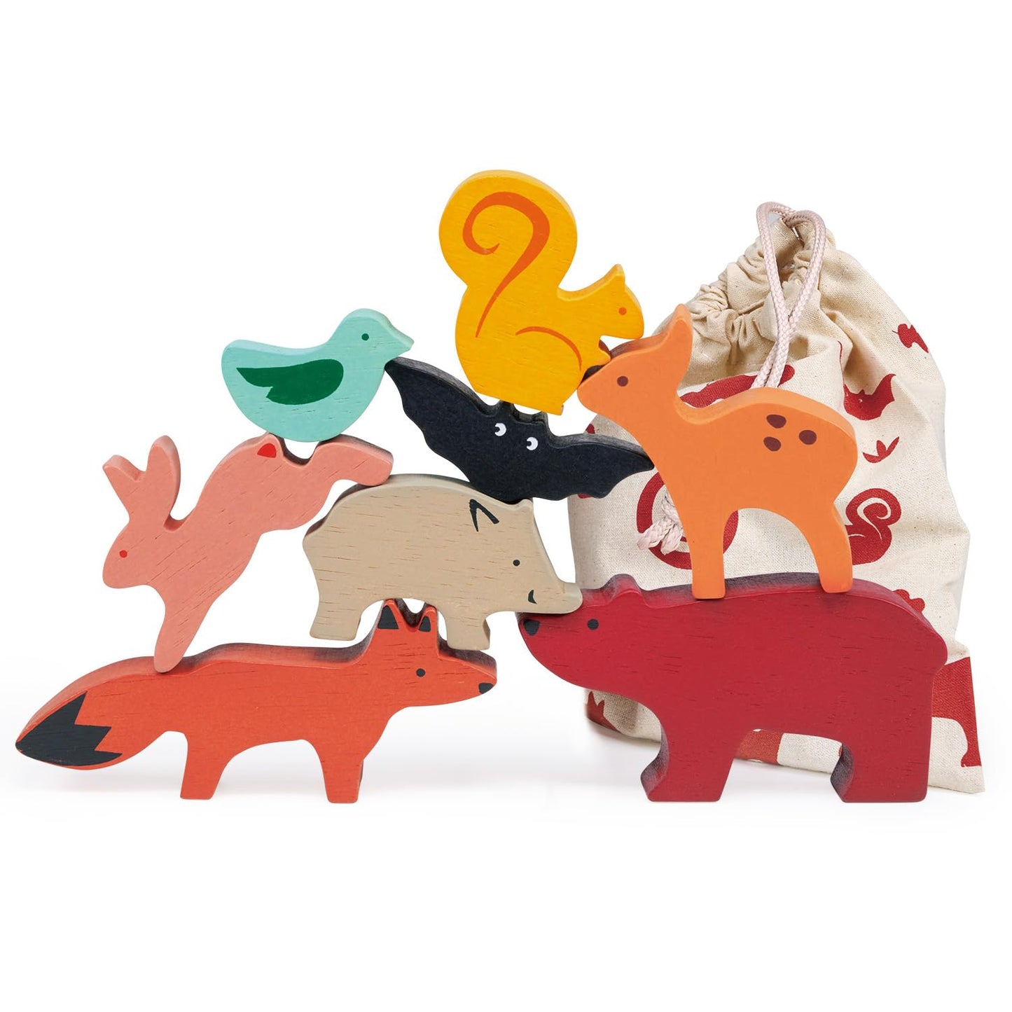 Mentari Toys - Happy Stacking Forest - 8pc Wooden Stacking Toy for Toddlers - Colorful Nature Theme Balancing Activity Toy with