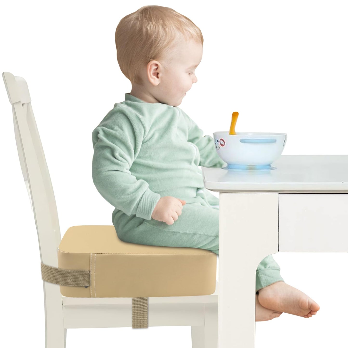 Toddler Booster Seat for Dining Table and Kitchen Chair - Adjustable Safety Straps, PU Leather, Non-Slip, Easy to Clean, Portabl