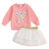 Toddler Baby Girl Valentine'S Day Outfit Love Heart Bow Sweatshirt And Tulle Tutu Skirts Little Girls Spring Clothes (Pink, 12-1