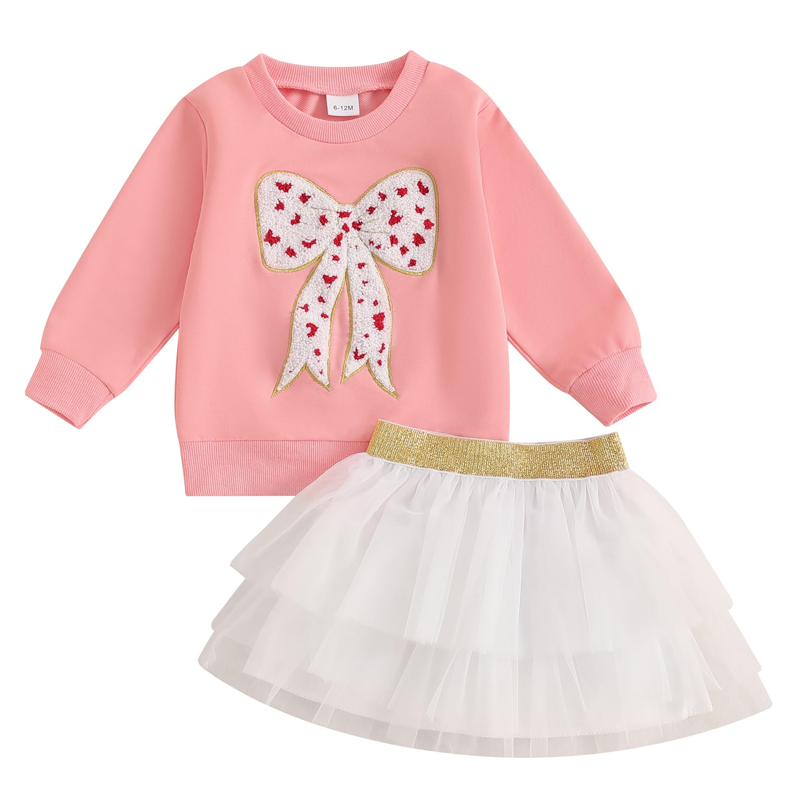 Toddler Baby Girl Valentine'S Day Outfit Love Heart Bow Sweatshirt And Tulle Tutu Skirts Little Girls Spring Clothes (Pink, 6-12