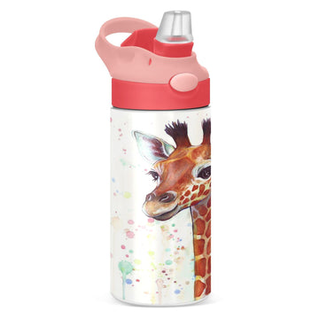 Giraffe Kids Water Bottle With Straw And Carry Handle Cute Animals Vacuum Insulated Stainless Steel Bottles Leak-Proof For Boys