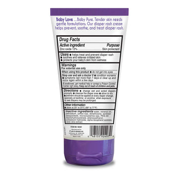Baby Love Diaper Rash Cream. Prevents, Soothes And Treats Diaper Rash. Gentle Formula With Natural Ingredients. 4.5 Oz / 127 G