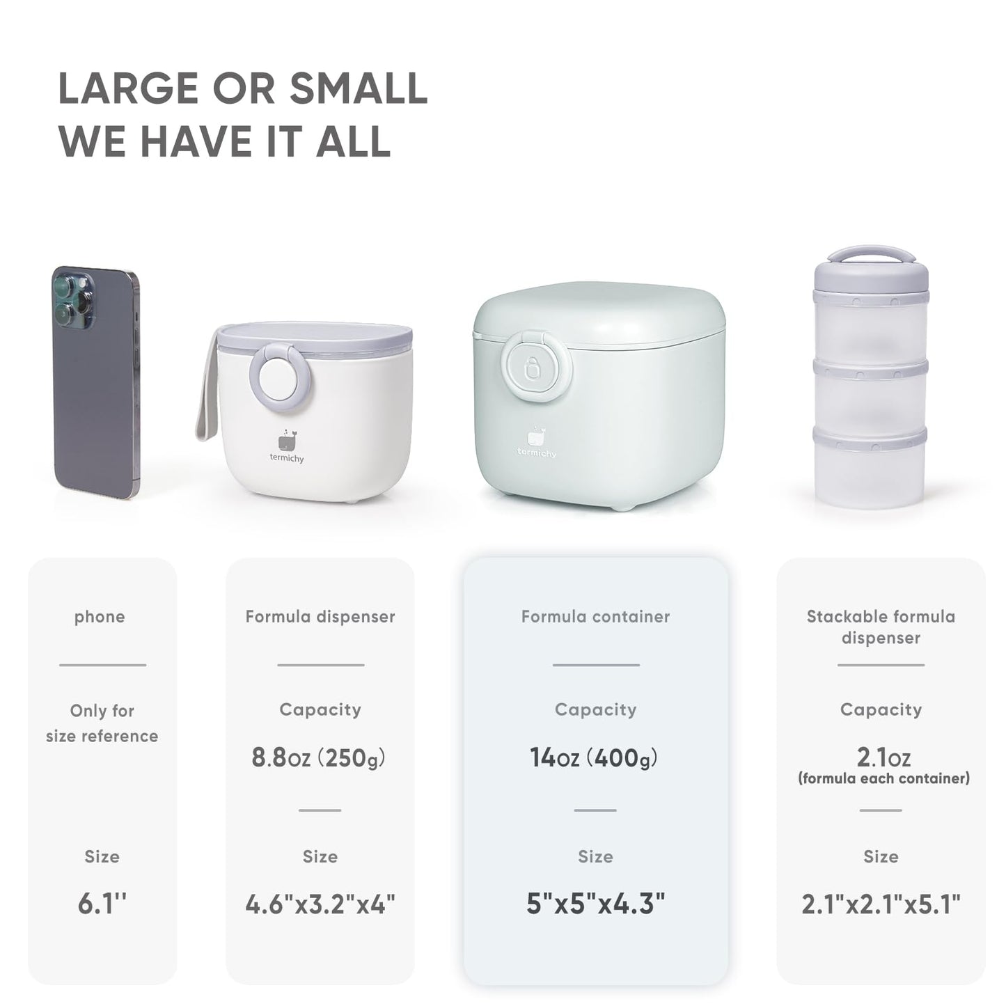 Termichy Milk-Powder Formula Dispenser Container: 14Oz Baby Formula Storage Container For Travel - Portable Formula Holder 400G