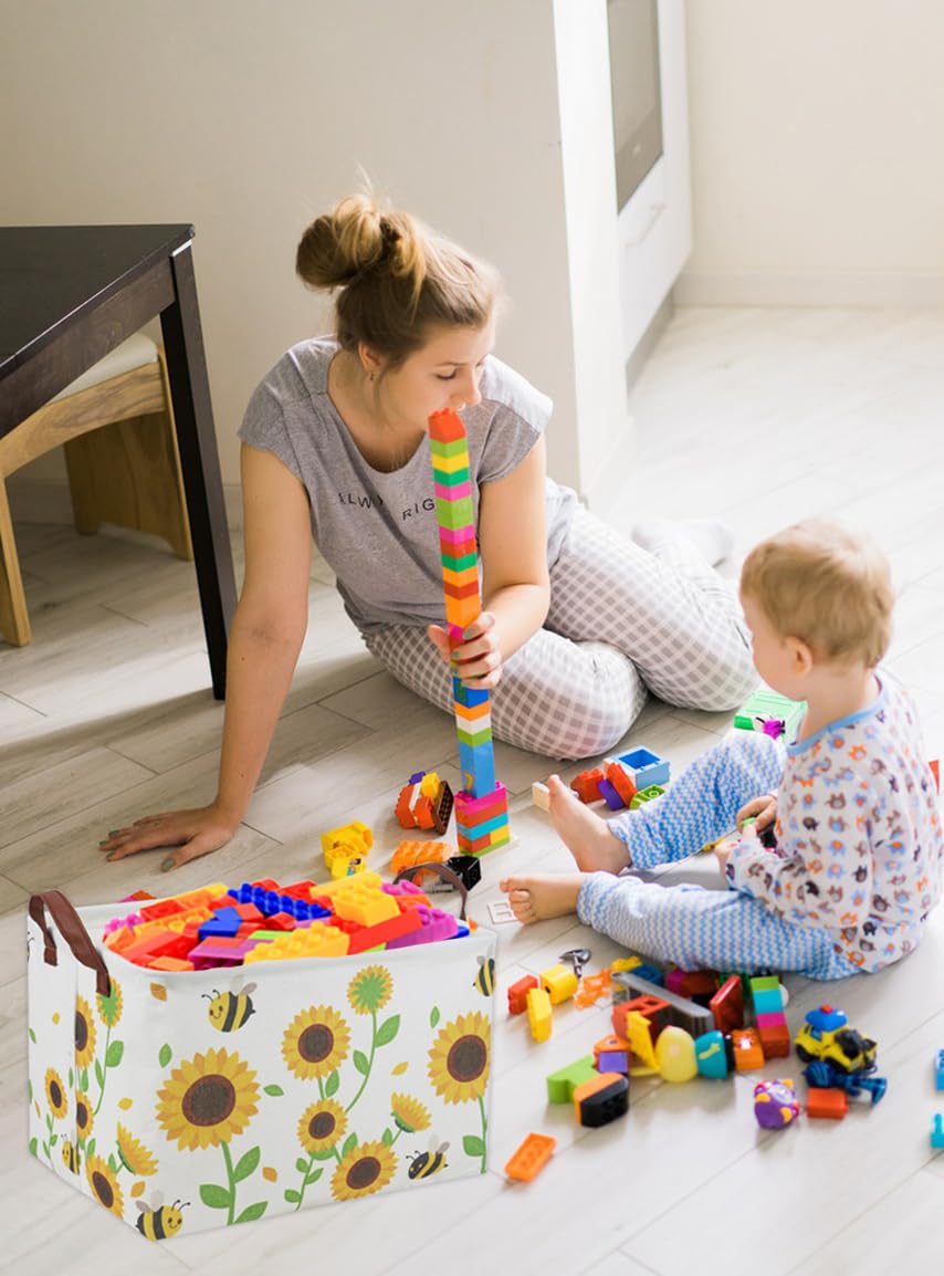 Ddbasket Rectangular Sunflower Basket Gift Basket Empty Girls Basket Kids Storage Bin Baby Toy Organizer Box Love Room Decor For