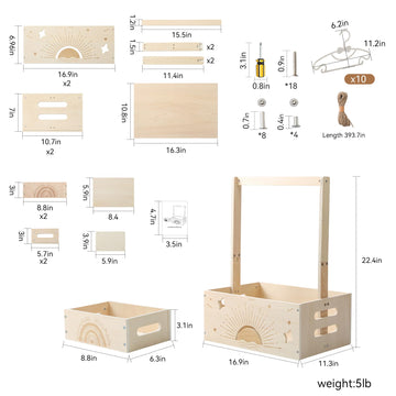 Wooden Baby Shower Crate Closet Set With 10 Hangers, Baby Clothing Rack,Shower Party Basket With Handle And Swing, Large Capacit