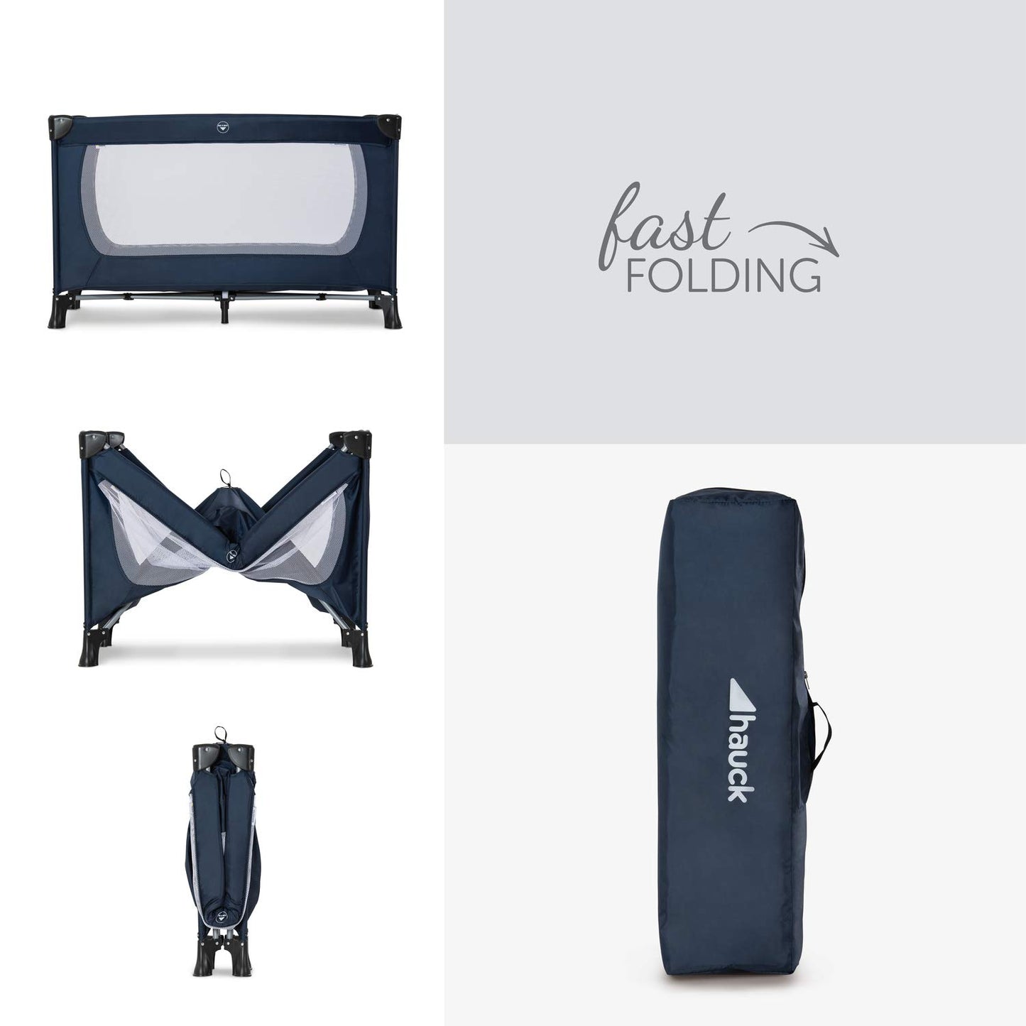 Hauck Sleep N Play Go Plus Portable Travel Crib - Compact, Mobile Folding Bed, With Wheels, Foldable Mattress, And Storage Bag -