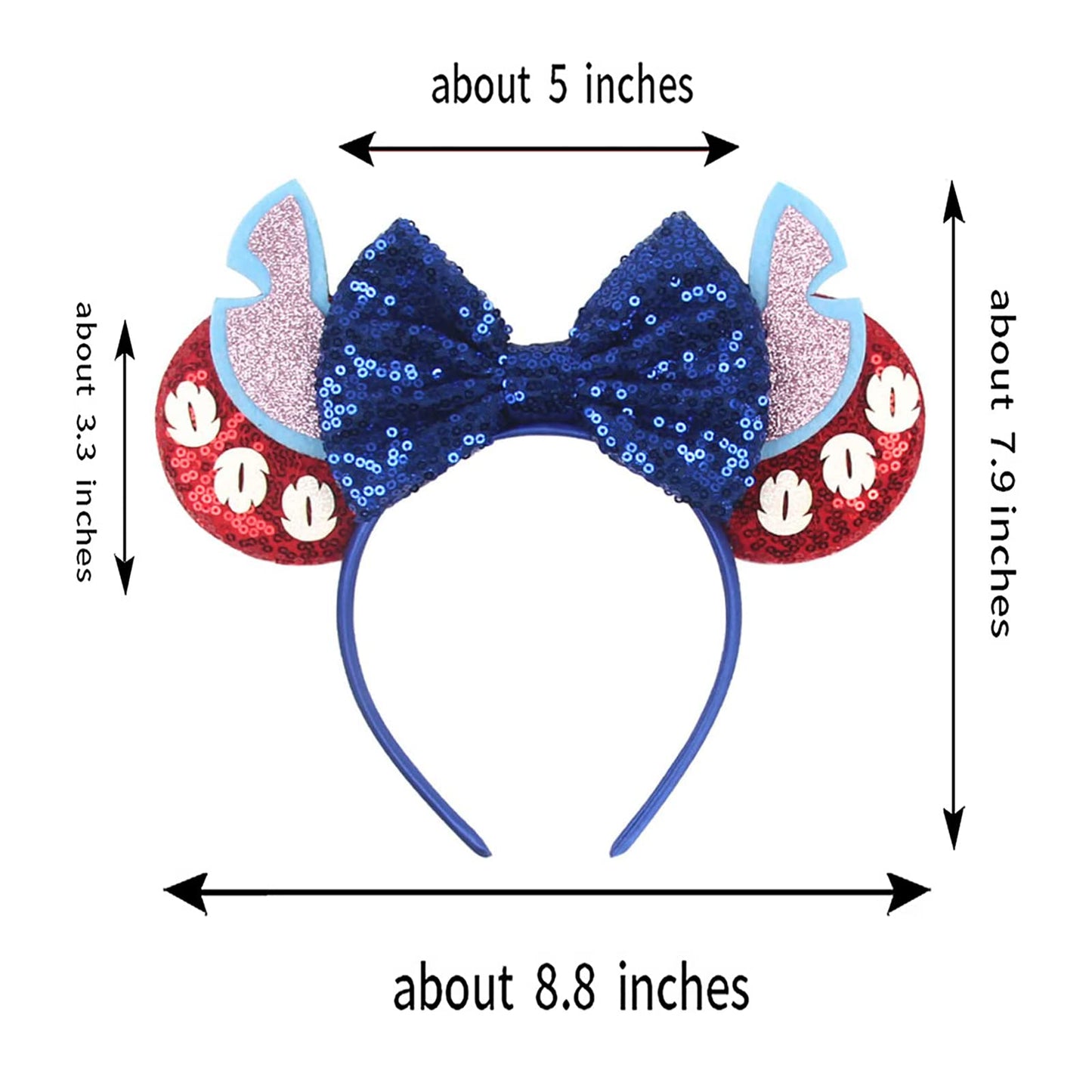 Foeran Mouse Ears Headband With Shiny Bows, Pink Ears Dark Blue (One Size, Polyester, Hairband, For Girls Women, Perfect For Amu