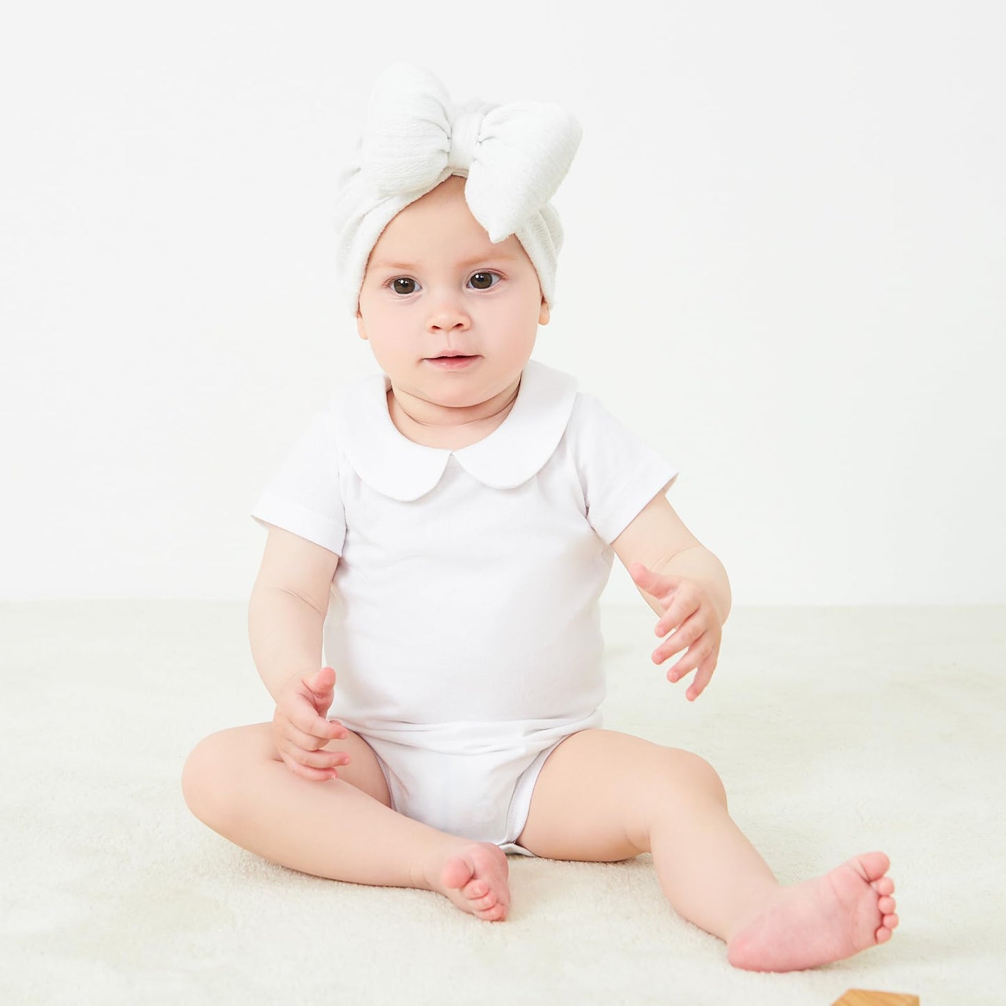 Pureborn Baby Girls Bodysuit Cotton Peter-Pan Collar Short Sleeve One-Piece White 6-9 Months