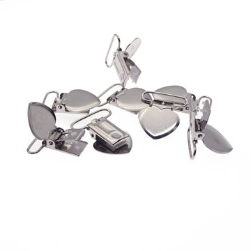 Sutoyuen 1' Metal Heart Suspender Clips,Pacifier Clips For Diy Craft Dummy Pacifier Holders Bib Soother Clip Toy Holder Silver