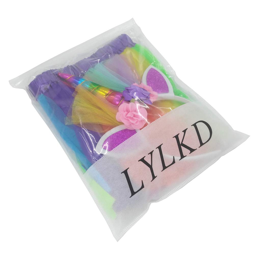 Lylkd Little Girls Layered Rainbow Tutu Skirts With Unicorn Horn Headband