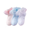 Domii Toddlers Girls Socks With Ruffles Baby Lace Ankle Socks With Bowknot Eyelet Frilly Mesh Socks 3-Pack Blue White And Pink S