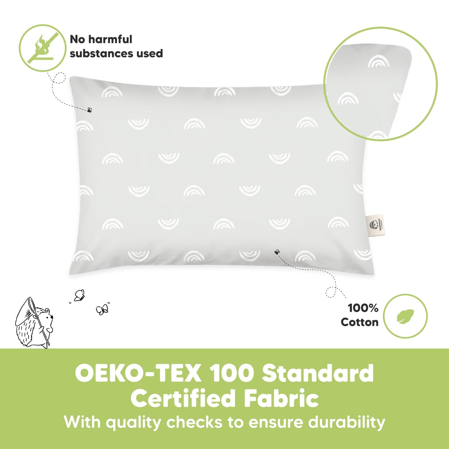 Keababies Toddler Pillow - Soft Organic Cotton Toddler Pillows For Sleeping, 13X18 Small Pillow For Kids, Kids Pillows For Sleep