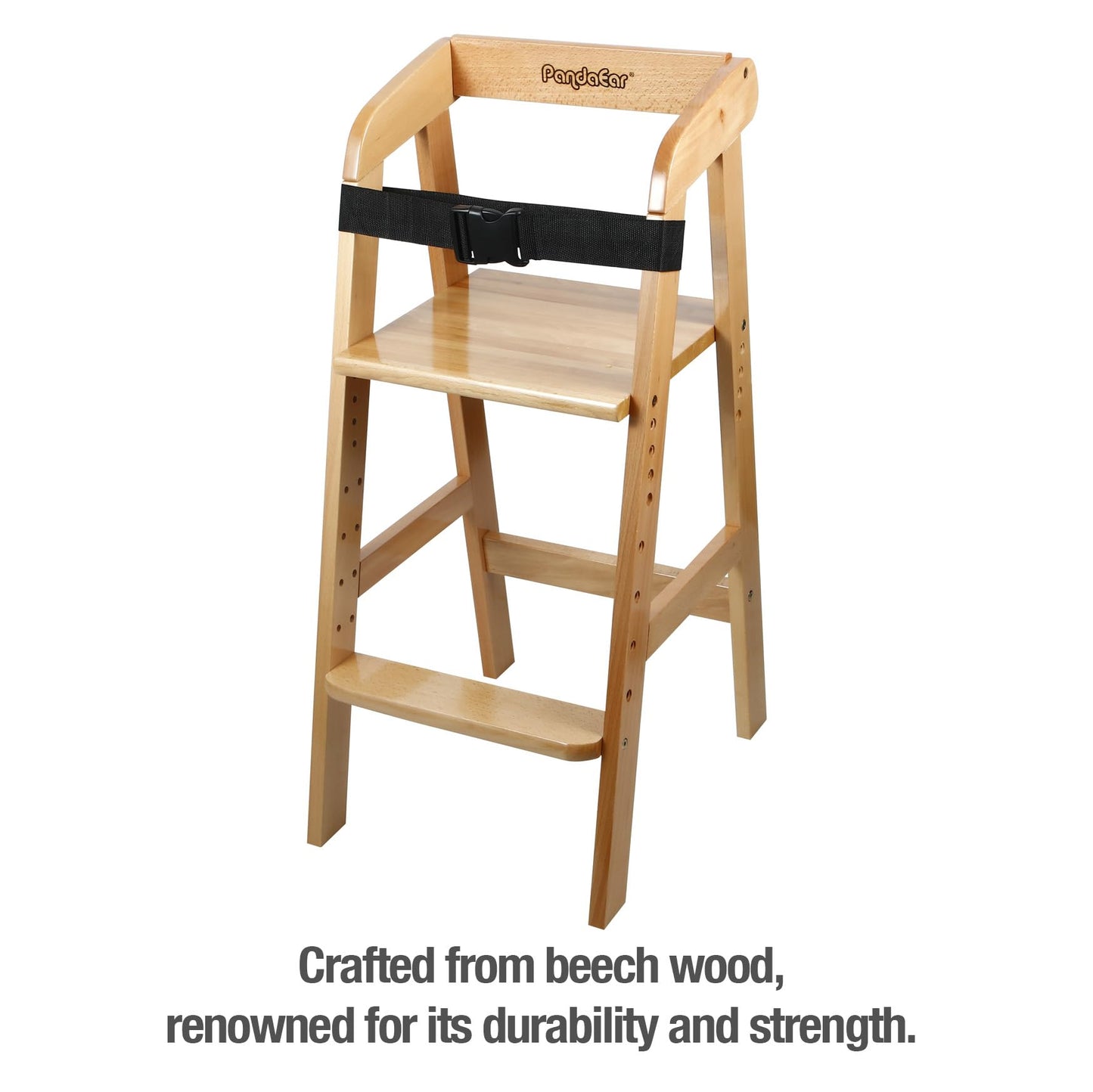 Pandaear Wooden High Chair For Toddlers, Adjustable Child Highchair Feeding Chair With Removable Cushion & Steps For Kids Dining
