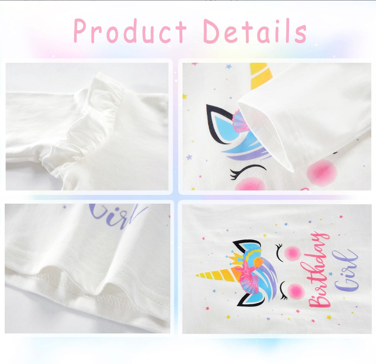 Birthday Girl Shirt Toddler Baby Girls Unicorn T-Shirt 2Nd 3Rd 4Th 5Th 6Th 7Th Birthday White Tee Fall Outfit Fly Sleeve 4T