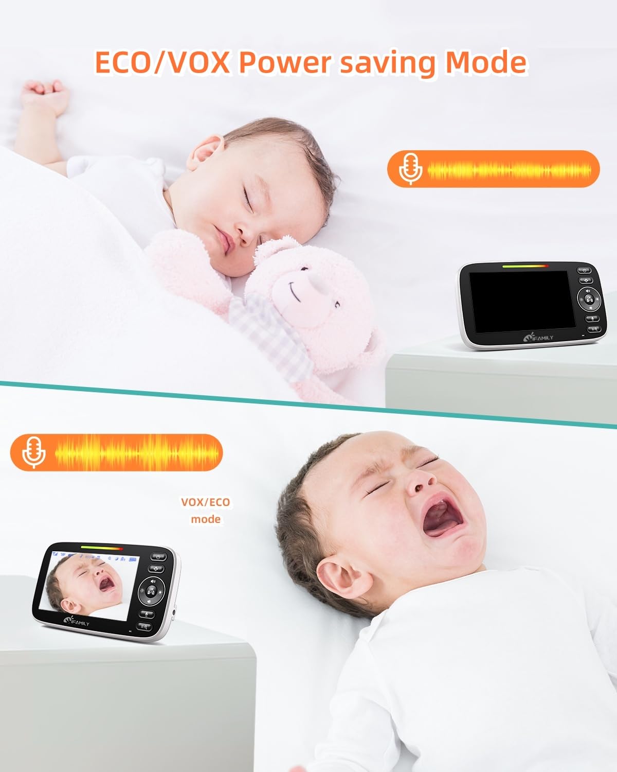 Ifamily Split Screen Baby Monitor, Large Display Video Baby Monitor With 2 Cameras And Audio, Long Range, Remote Pan Tilt, Night