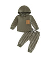 Baby Boy Clothes 3 6 9 12 18 24M 3T Pants Set Hooded Patchwork Hoodie Striped Sweatpants Fall Winter Outfit (C-Army Green, 0-6 M