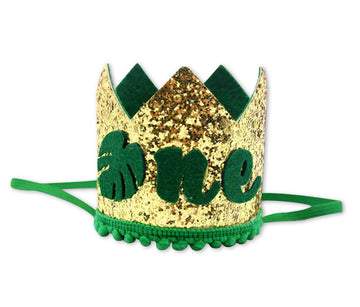 Ullovit First 1St Birthday Crown For Baby Boys Prince, Sparkle Gold Green Wild One Birthday Hat Headband Cake Smash Photo Decora