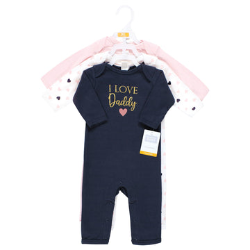 Hudson Baby Unisex Baby Cotton Coveralls, Girl-Daddy Pink Navy, 0-3 Months