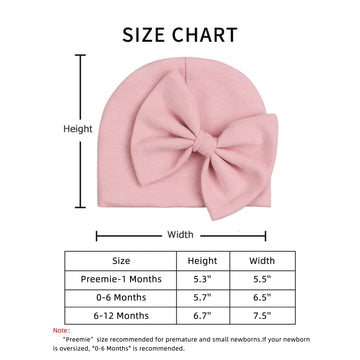 Newborn Baby Girl Hat Cotton Baby Bow Beanie Preemie Hats Spring Infant Hats For Girls 0-12 Months (White+Skin Pink+Black, 6-12