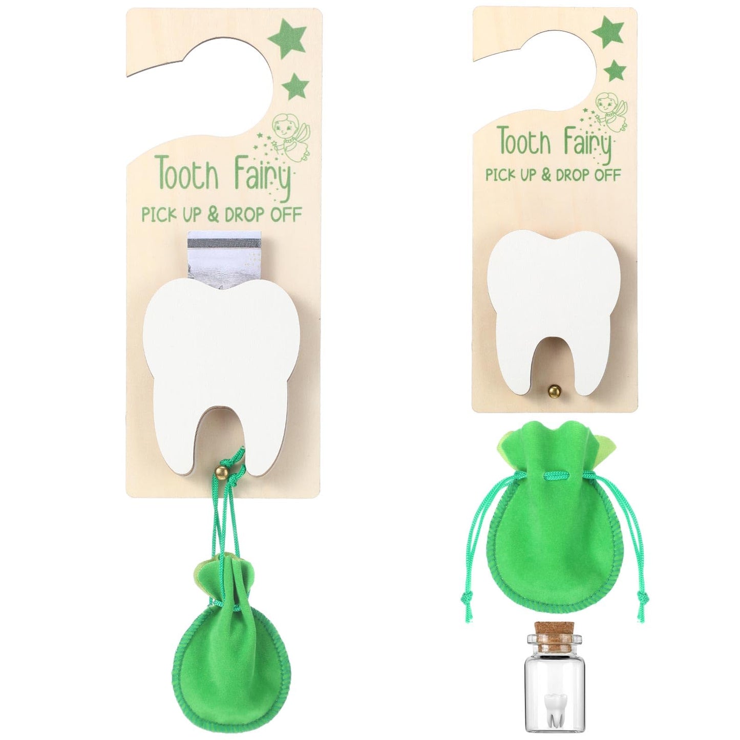 DoubleFill Tooth Fairy Holder Bag Hanger with Money Slot Keepsake Bottle Velvet Pouch Tooth Fairy Box Encourage Gift for Lost Te