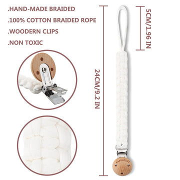 Kapihouse Pacifier Clip For Girl 9.2 Inch Pacifier Leashes Woodern Clips Teething Toy With Handmade Braided Cotton Modern Unisex