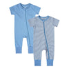 Teach Leanbh Baby Boys Girls 2-Pack Romper Jumpsuits Cotton 2 Way Zipper Short Sleeve Footless Sleep And Play 3-24 Months (Blue,