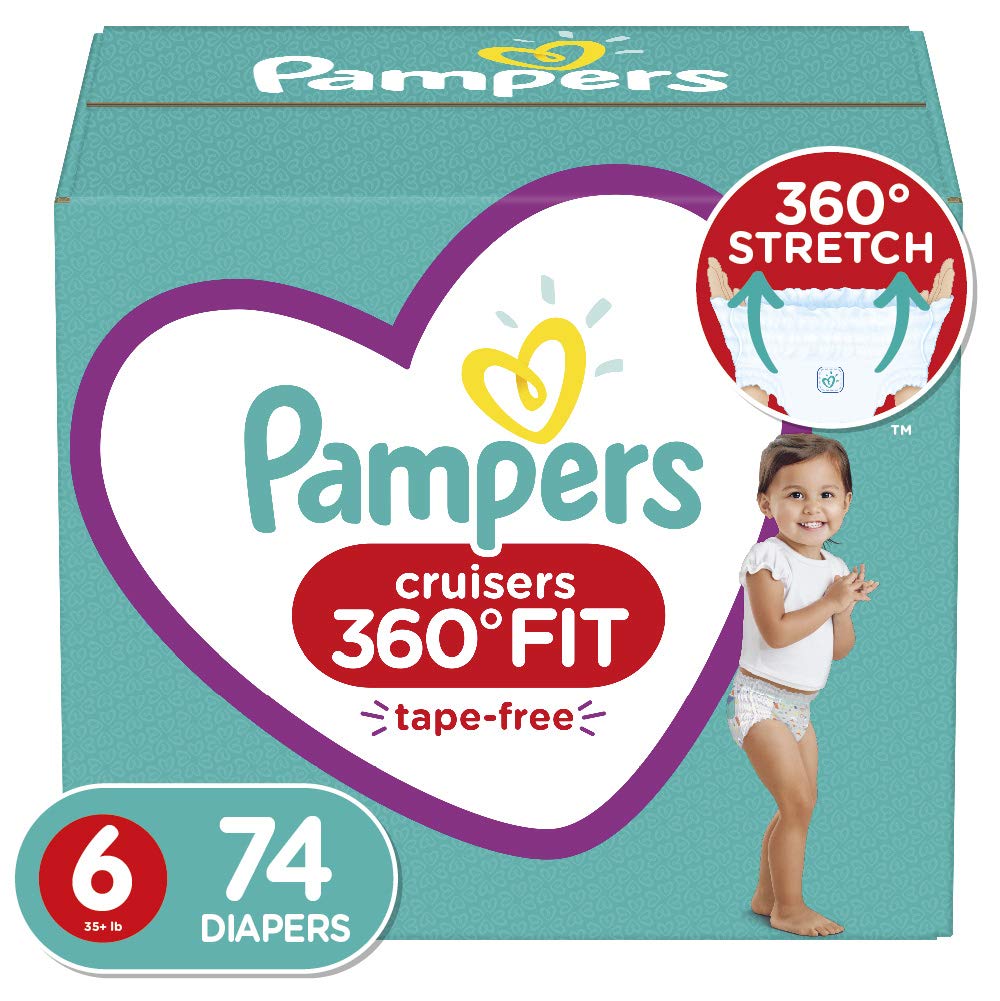 Diapers Size 6, 74 count - Pampers cruisers 360A Fit Disposable Baby Diapers, Enormous Pack (Packaging May Vary)