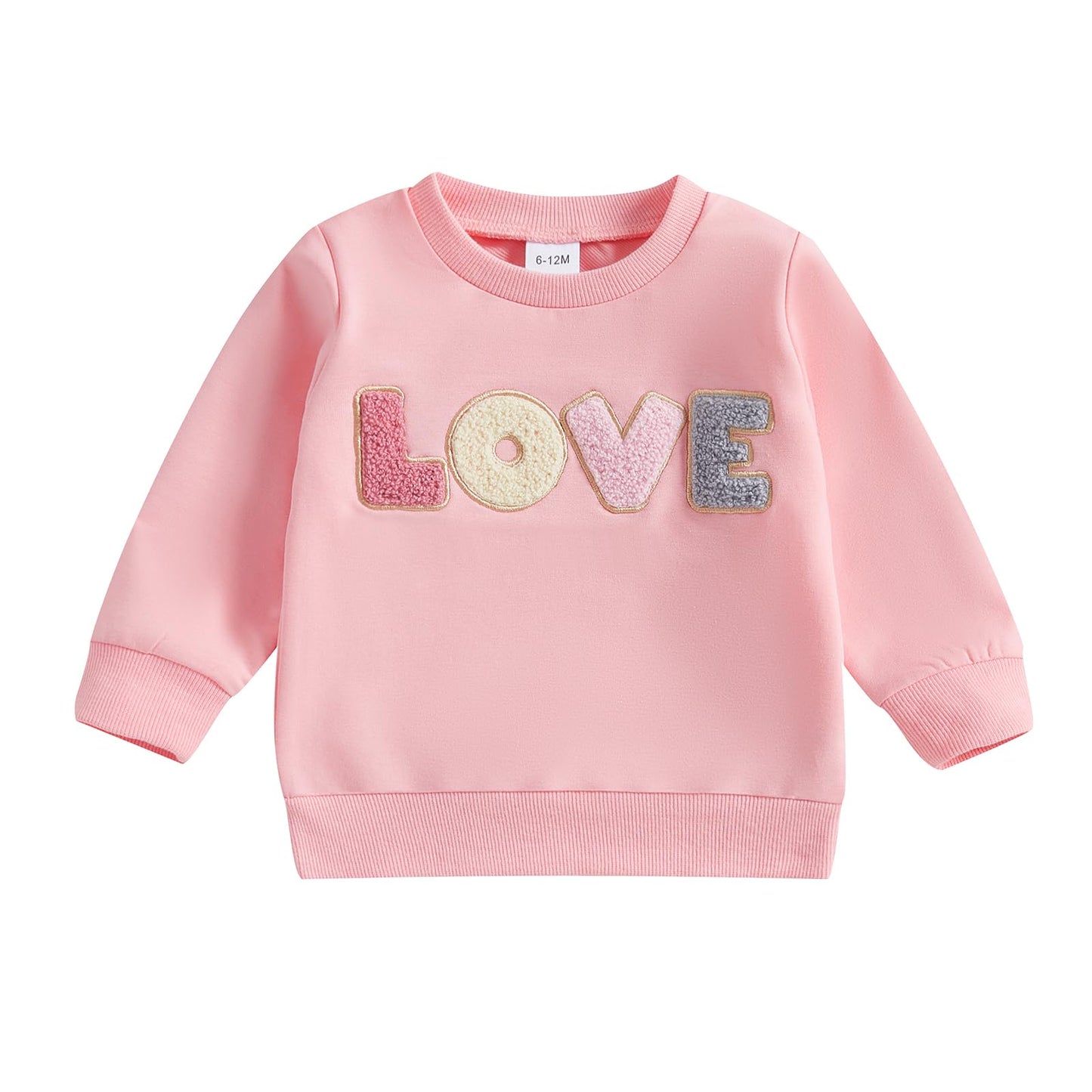 Socutebabe Toddler Valentines Outfits Baby Girl Clothes Love Embroidery Long Sleeve Crewneck Sweatshirts Pullovers (A-S-Pink, 6-